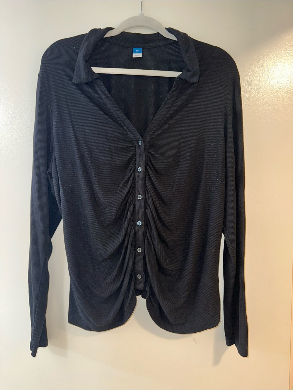 Old Navy Black Ruched Button-Down Long Sleeve Shirt